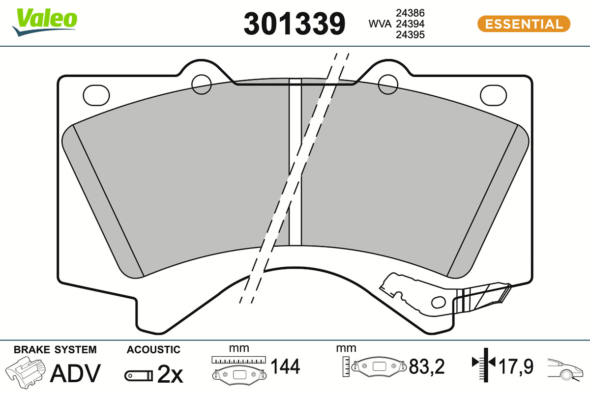 Jeu de 4 plaquettes de frein VALEO ref. 301339